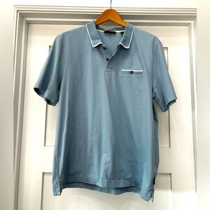 Ted Baker London Polo Shirt – Blue Micro Pattern – Size 6 (Fits L)